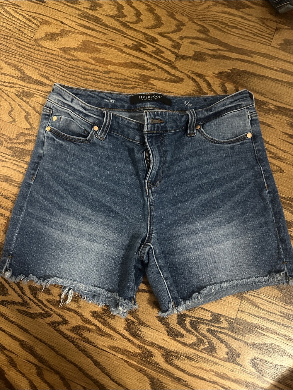 Liverpool Mid-Blue Frayed Hem Denim Shorts